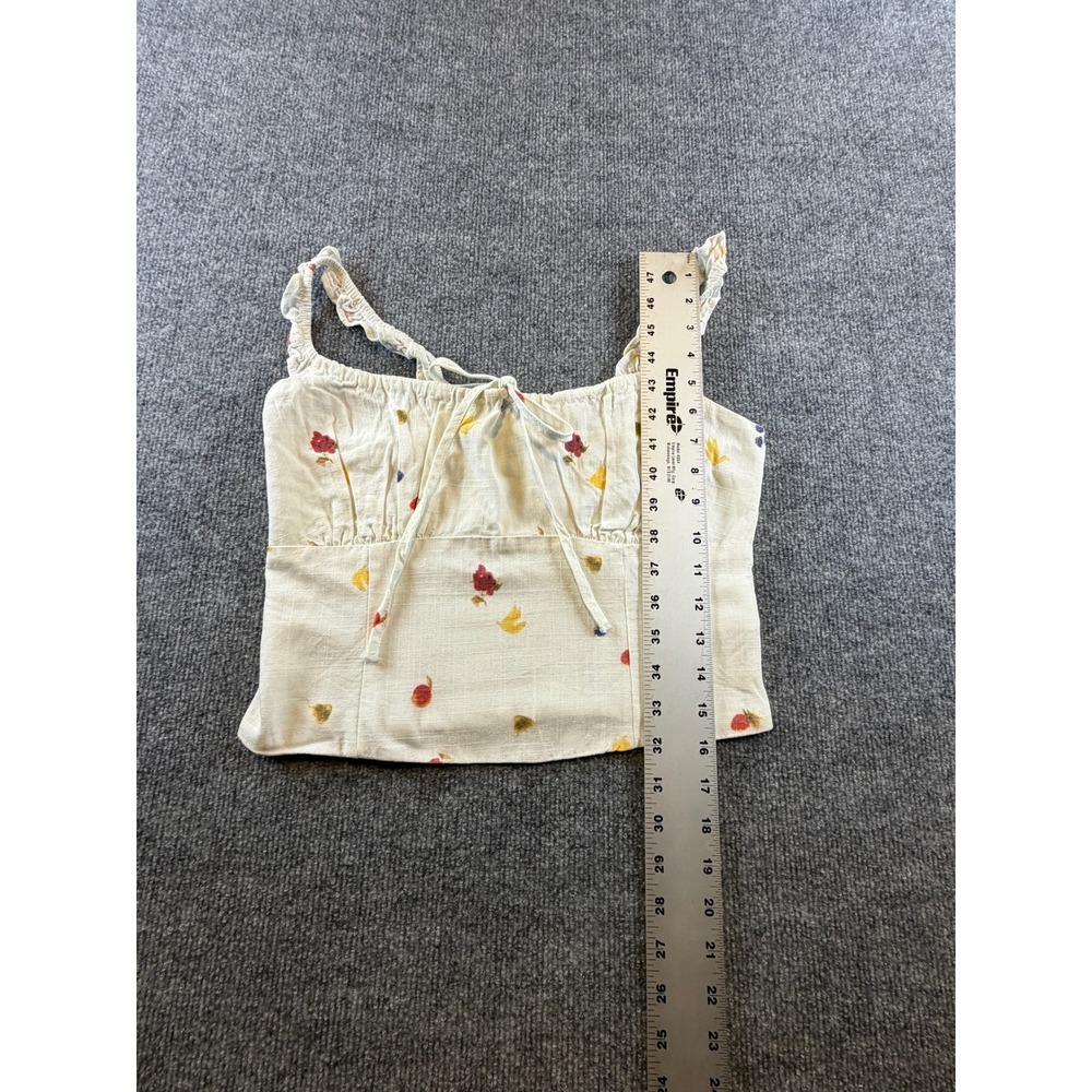Daisy Street Floral Fruit Print Smocked Crop Top Cream Ruffle Strap Large - Picture 2 of 5